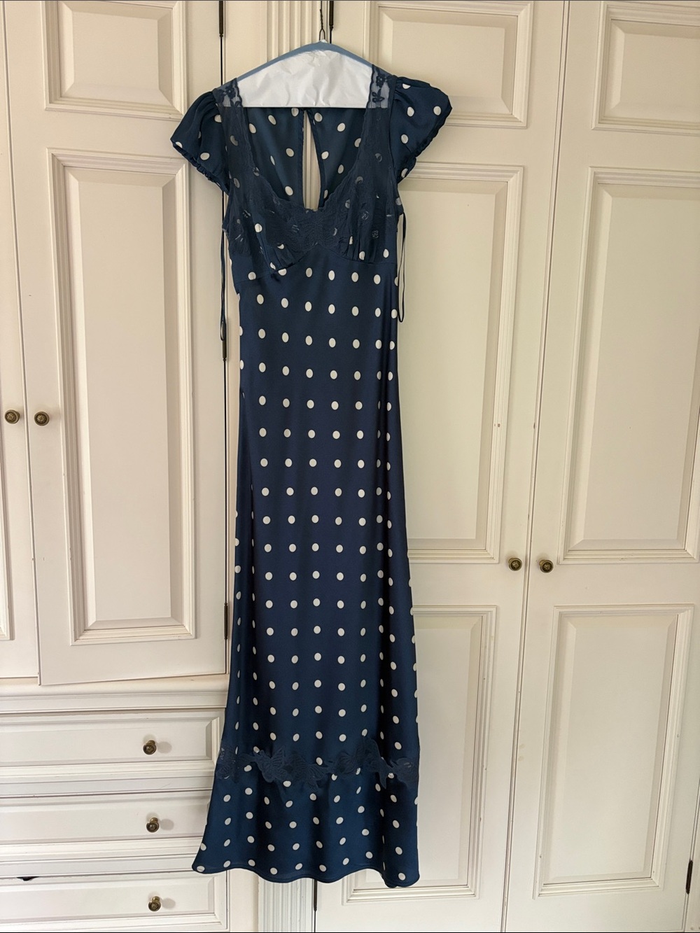 Free People Navy Polka Dot Lace-Trim Maxi Dress - Picture 2 of 2